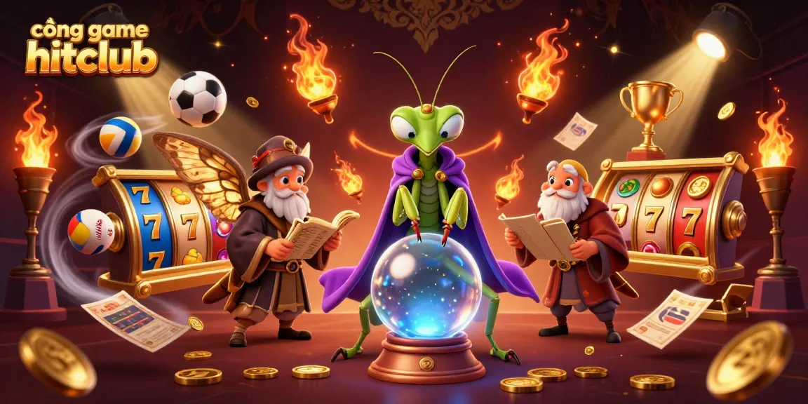 Engage with cổng game hitclub through a vibrant scene featuring slot reels, golden trophies, and dynamic game elements.