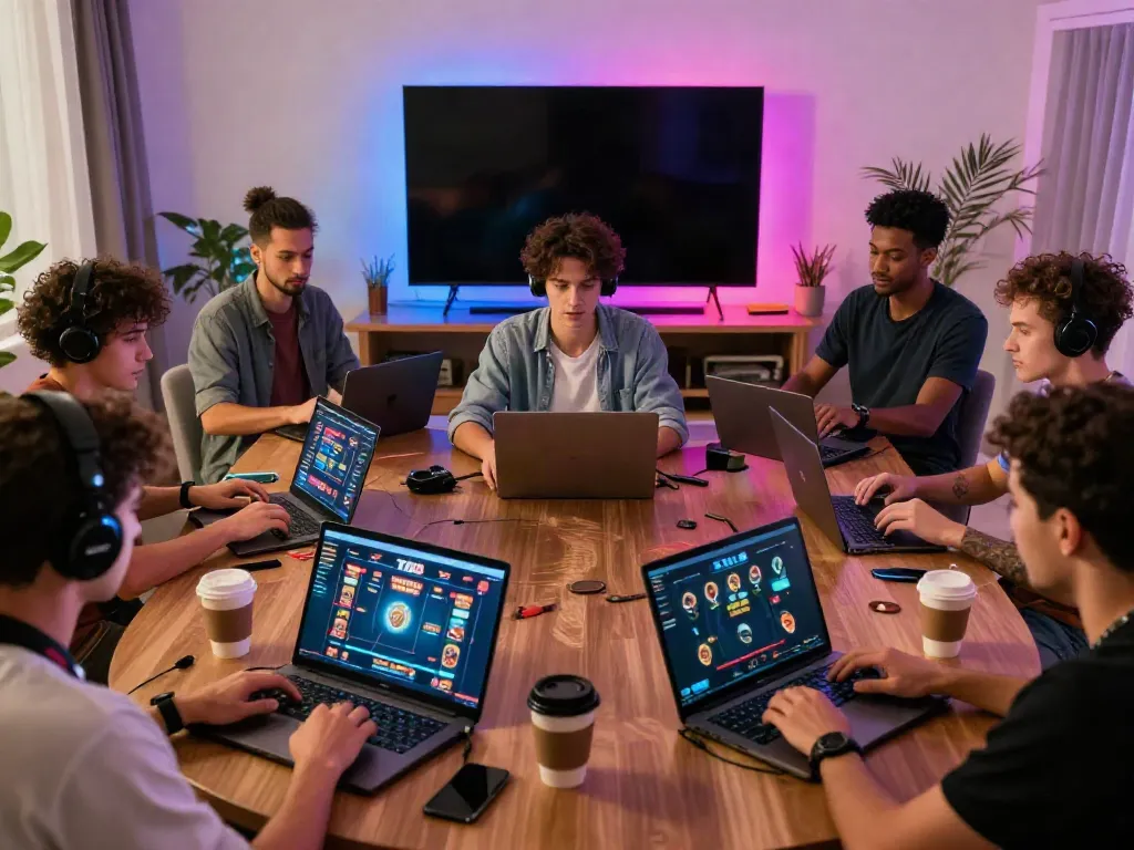 Engaged players enjoying TX88 online gaming in a vibrant living room.