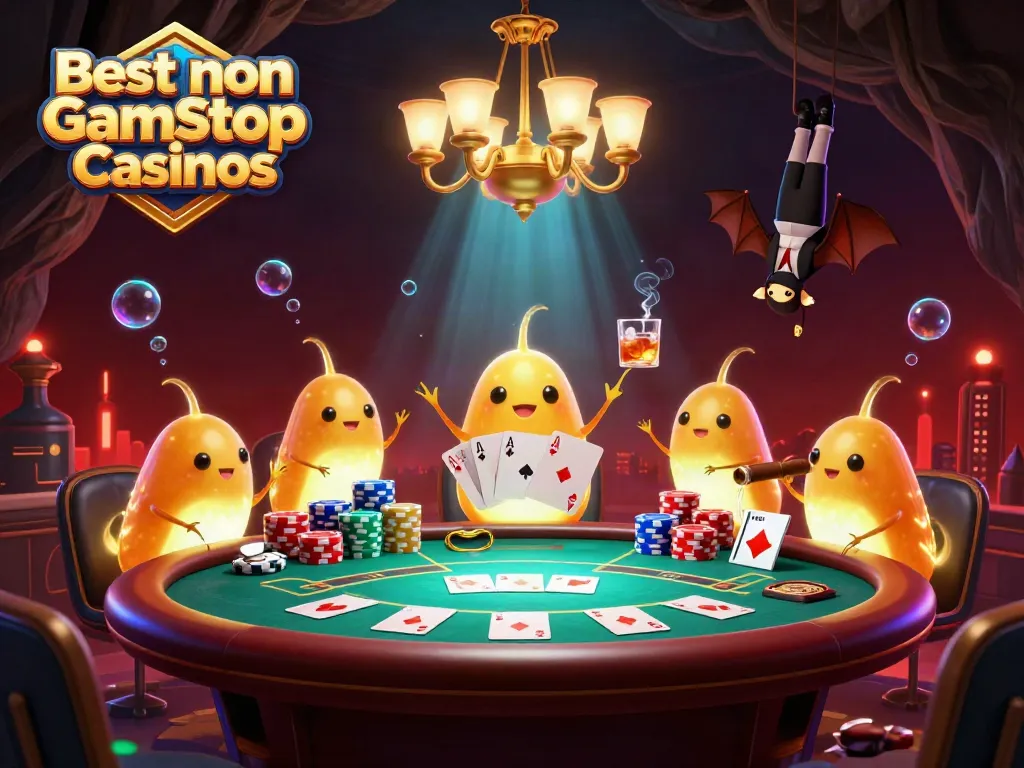Experience the excitement of the Best non Gamstop Casinos with a vibrant casino scene illuminated by glowworms.