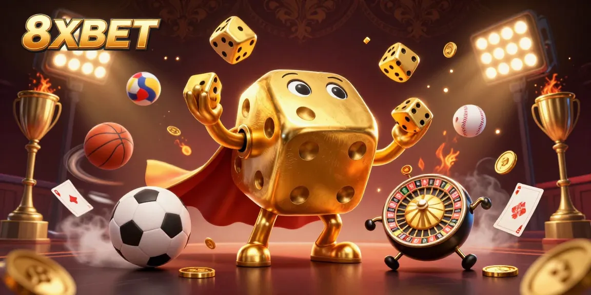 Engage with 8XBET by rolling the golden dice and experiencing vibrant casino elements.