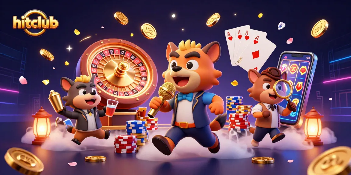 Engage in the hitclub gaming experience with hyenas in a vibrant comedy casino scene.