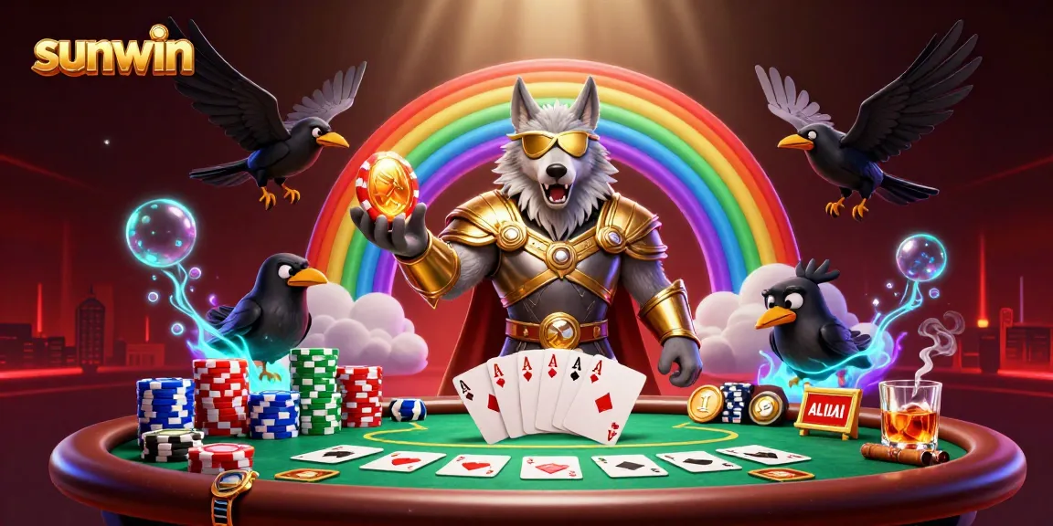 Experience the thrilling world of Sunwin through a vibrant 3D casino illustration featuring interactive gaming elements.