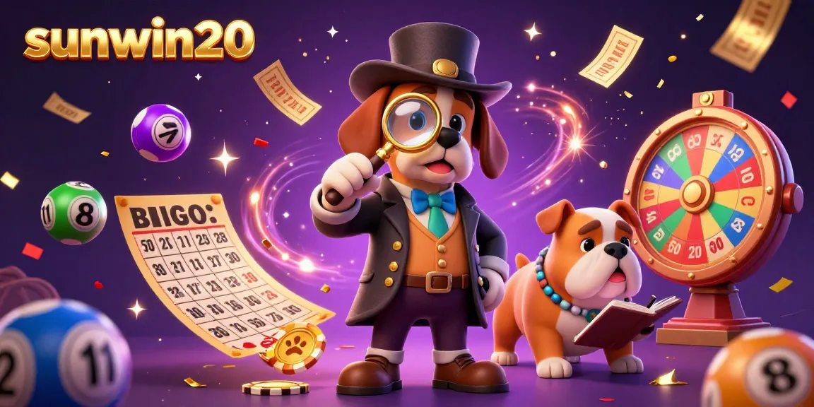 Participate in vibrant gambling activities with sunwin20 as the bloodhound detective uncovers poker chip clues amidst lively lottery balls and fireworks.